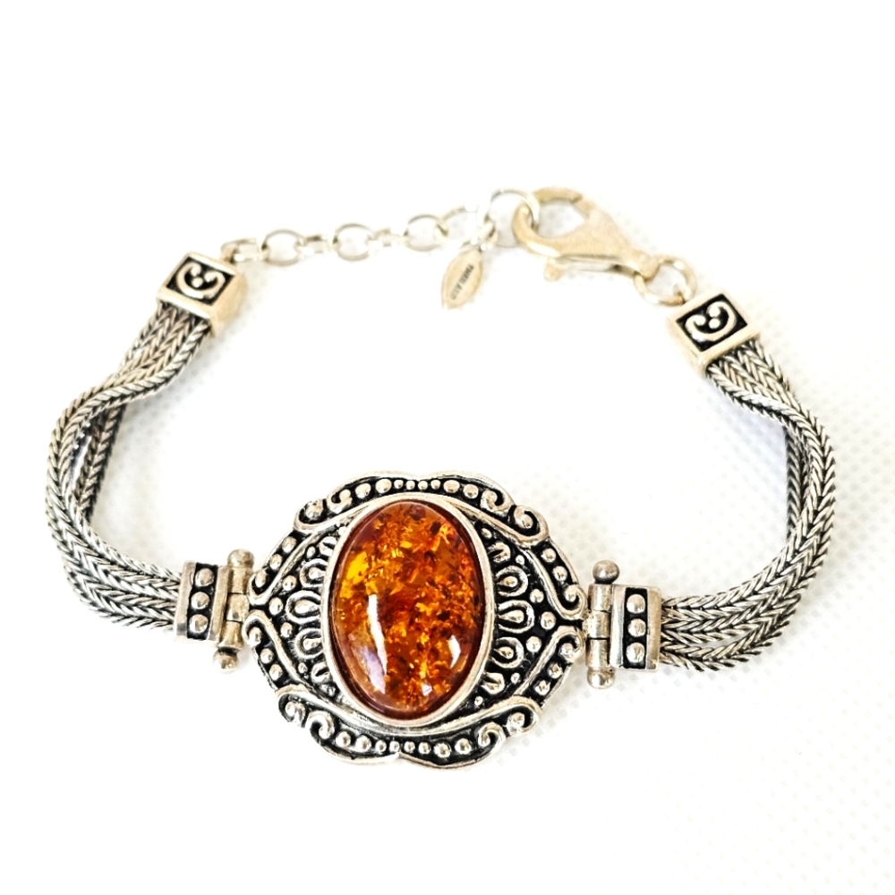Natural Baltic Amber Bracelet Sterling Silver!